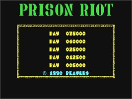Title screen of Prison Riot on the Commodore 64.