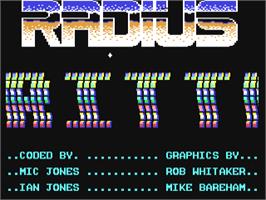 Title screen of Radius on the Commodore 64.