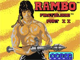 Title screen of Rambo: First Blood Part II on the Commodore 64.