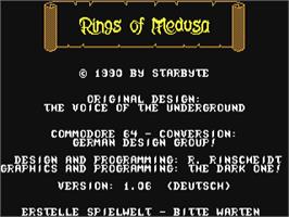 Title screen of Rings of Medusa on the Commodore 64.