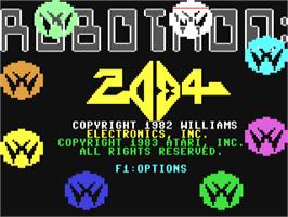 Title screen of Robotron: 2084 on the Commodore 64.