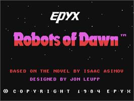 Title screen of Robots of Dawn on the Commodore 64.