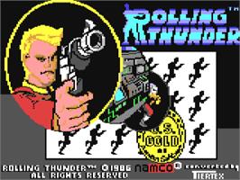 Title screen of Rolling Thunder on the Commodore 64.