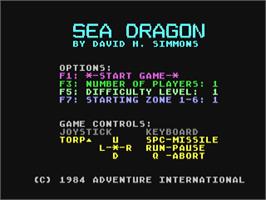Title screen of Sea Dragon on the Commodore 64.