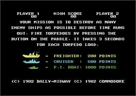 Title screen of Sea Wolf on the Commodore 64.