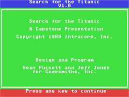 Title screen of Search for the Titanic on the Commodore 64.