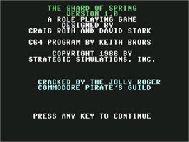 Title screen of Shard of Spring on the Commodore 64.