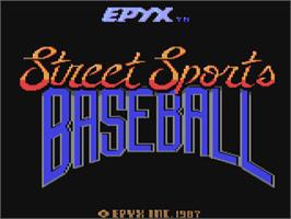 Title screen of Street Sports Baseball on the Commodore 64.