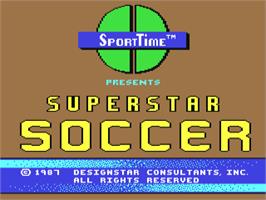 Title screen of SuperStar Soccer on the Commodore 64.