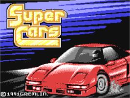 Title screen of Super Cars on the Commodore 64.