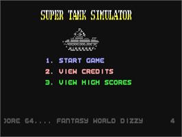Title screen of Super Tank Simulator on the Commodore 64.