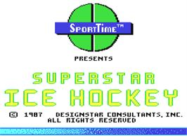 Title screen of Superstar Ice Hockey on the Commodore 64.