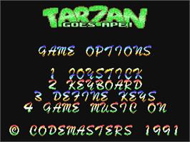 Title screen of Tarzan Goes Ape! on the Commodore 64.