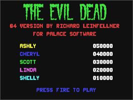 Title screen of The Evil Dead on the Commodore 64.