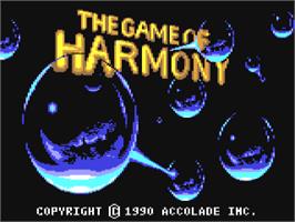 Title screen of The Game of Harmony on the Commodore 64.