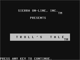 Title screen of Troll's Tale on the Commodore 64.