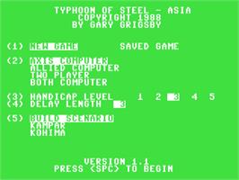 Title screen of Typhoon of Steel on the Commodore 64.