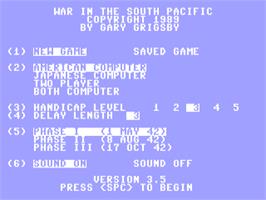 Title screen of War in the South Pacific on the Commodore 64.