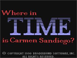 Title screen of Where in Time is Carmen Sandiego? on the Commodore 64.