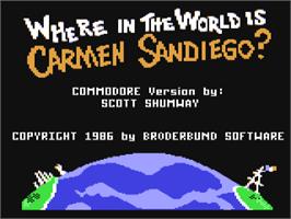 Title screen of Where in the World is Carmen Sandiego? on the Commodore 64.