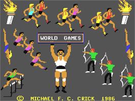 Title screen of World Games on the Commodore 64.
