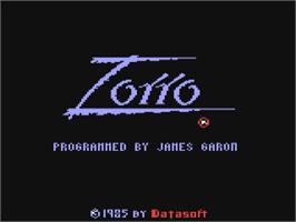 Title screen of Zorro on the Commodore 64.