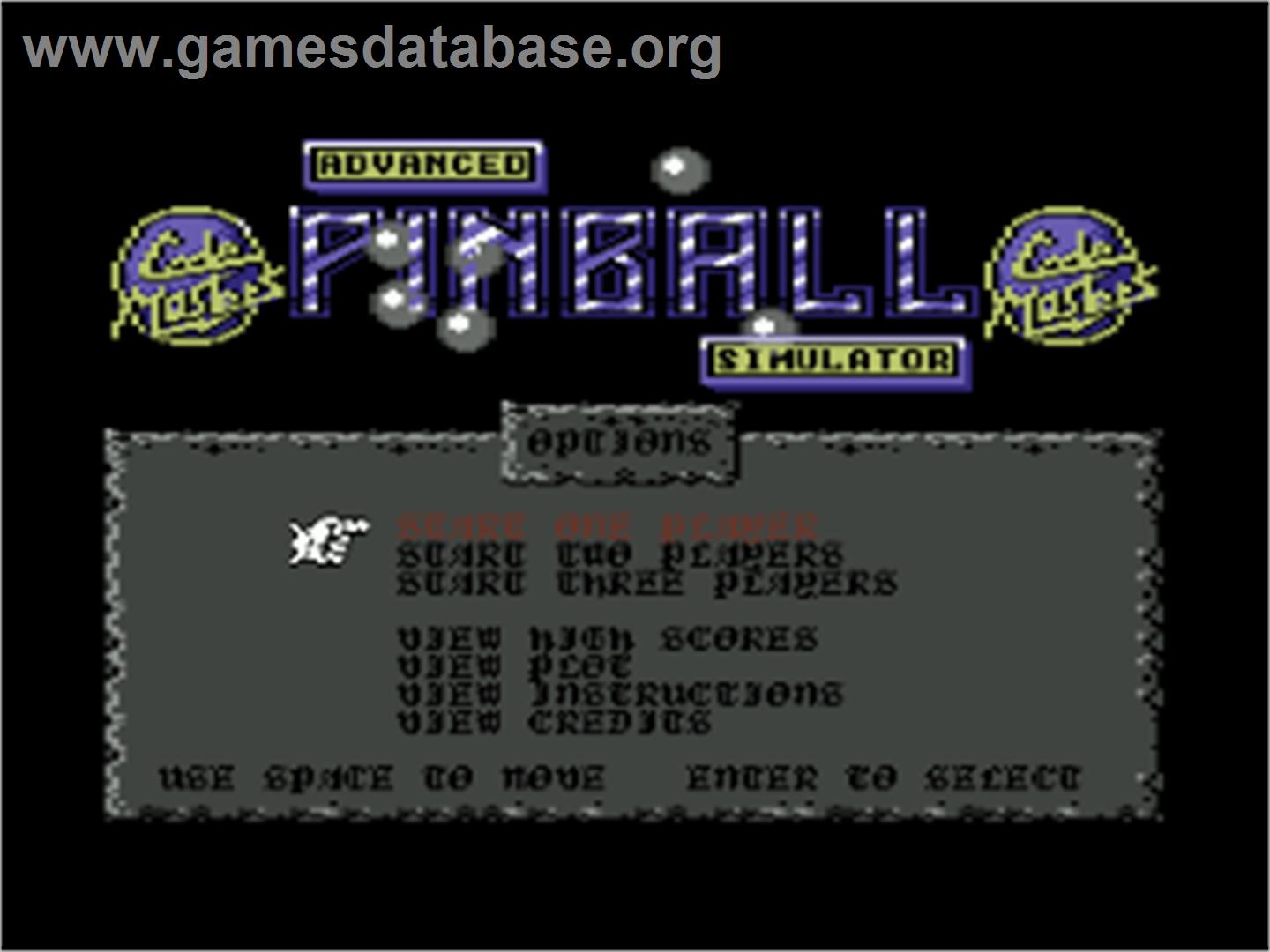 Advanced Pinball Simulator - Commodore 64 - Artwork - Title Screen