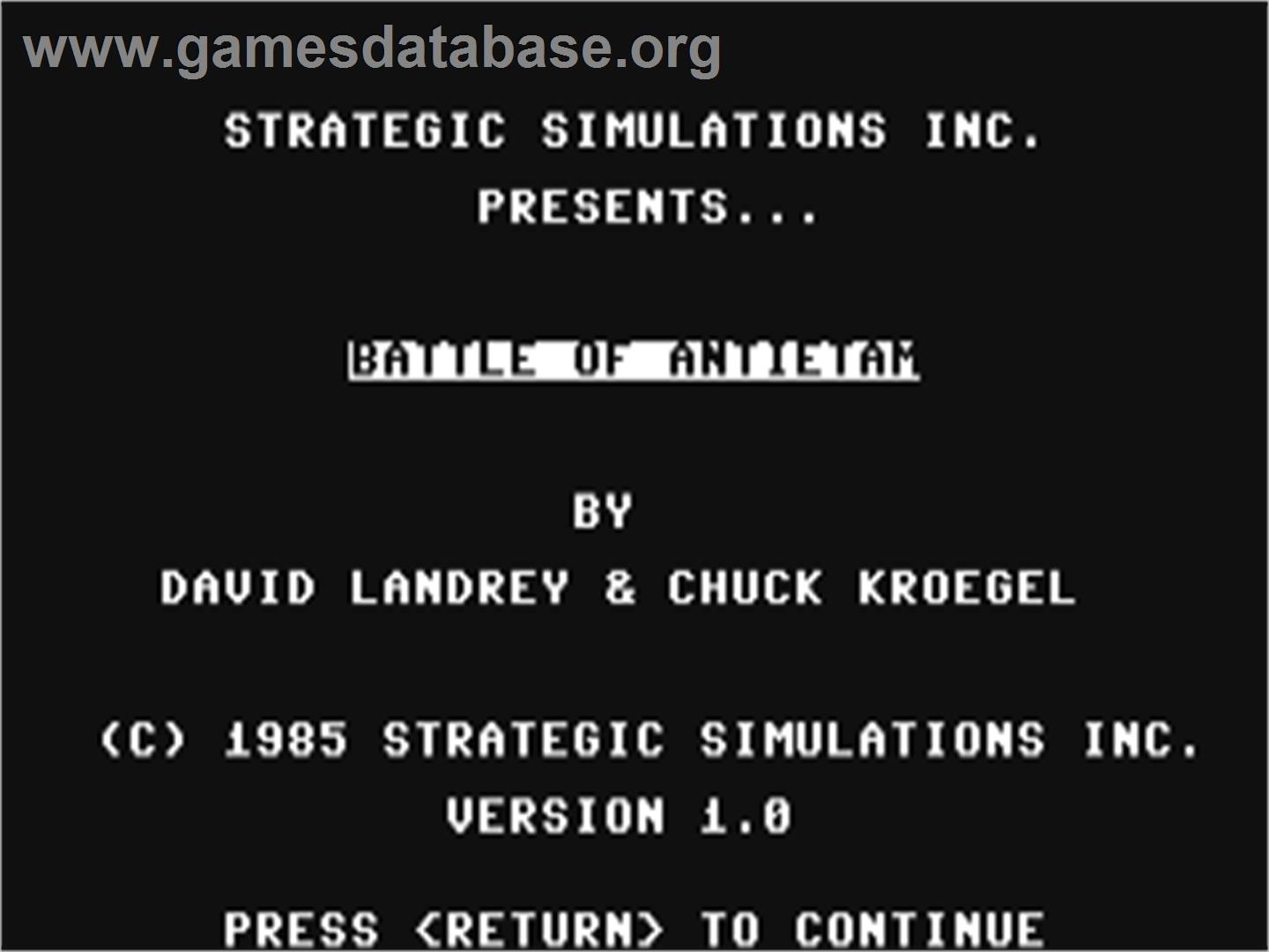 Battle of Antietam - Commodore 64 - Artwork - Title Screen