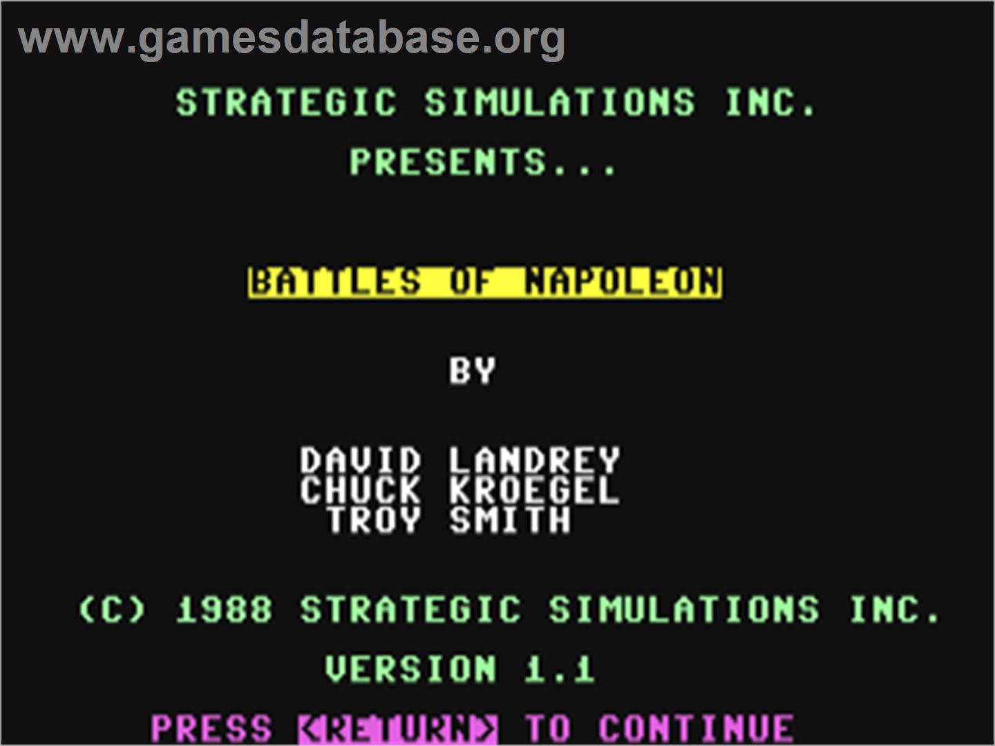 Battles of Napoleon - Commodore 64 - Artwork - Title Screen