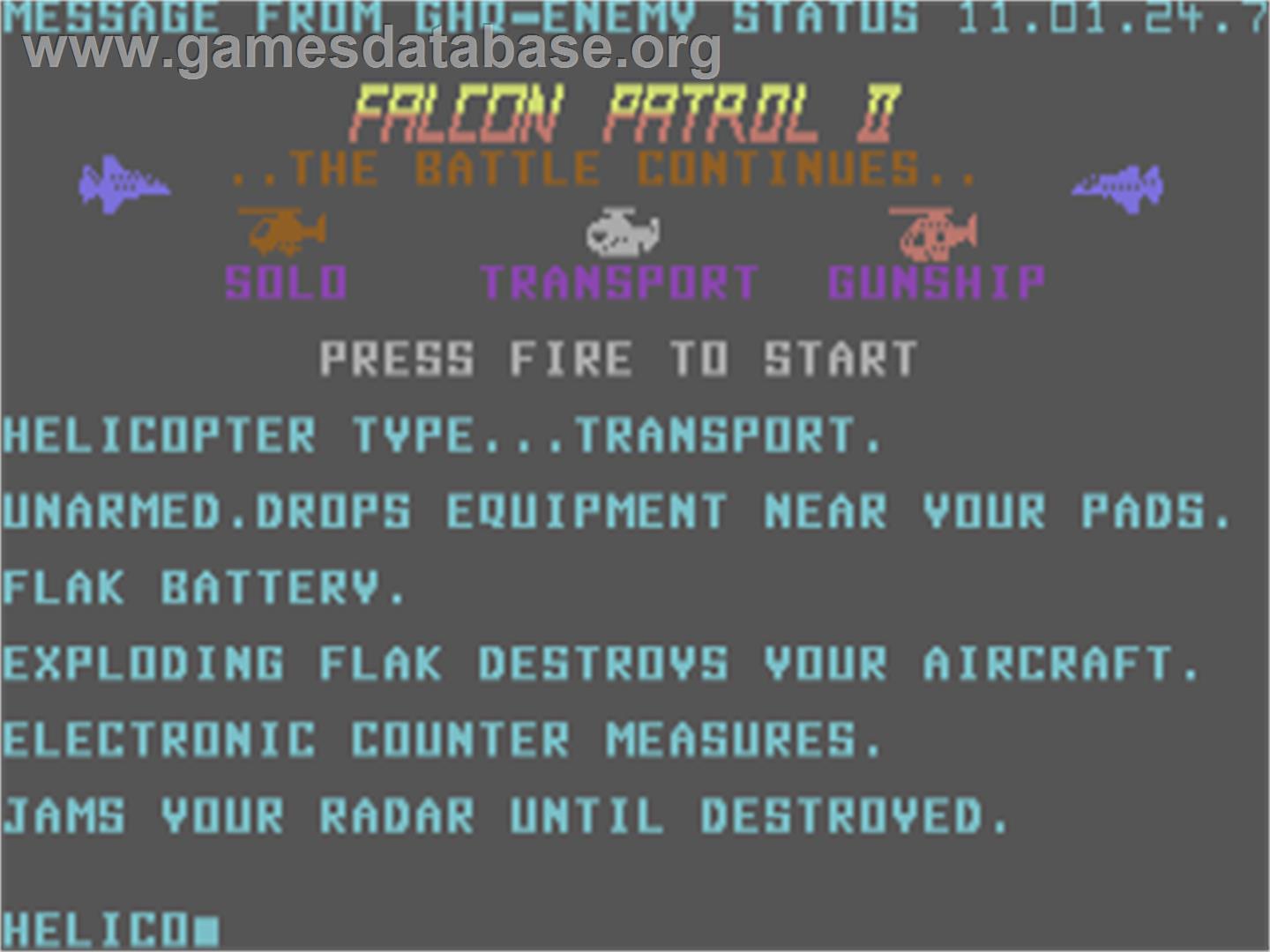 Falcon Patrol II - Commodore 64 - Artwork - Title Screen