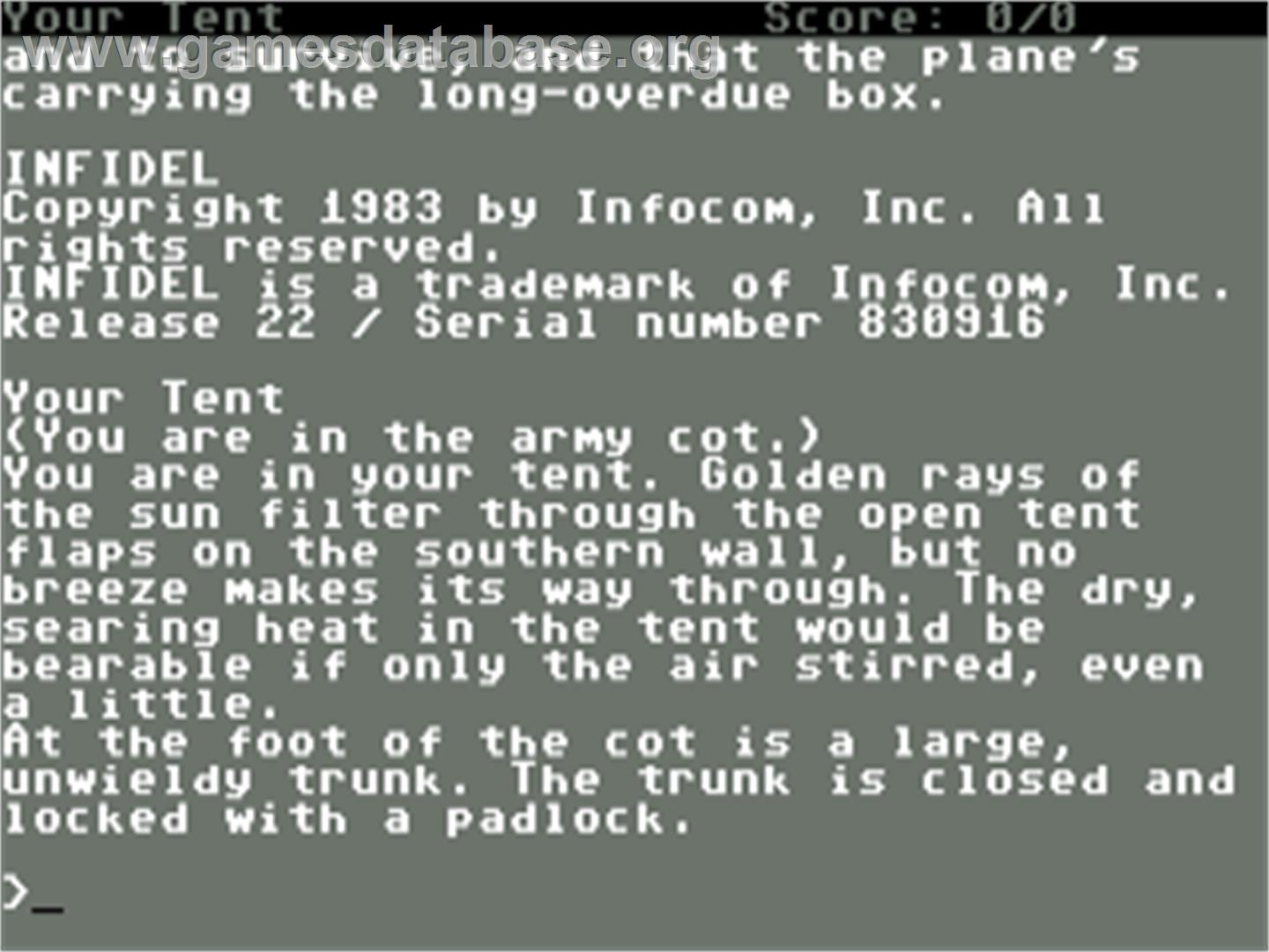 Infidel - Commodore 64 - Artwork - Title Screen