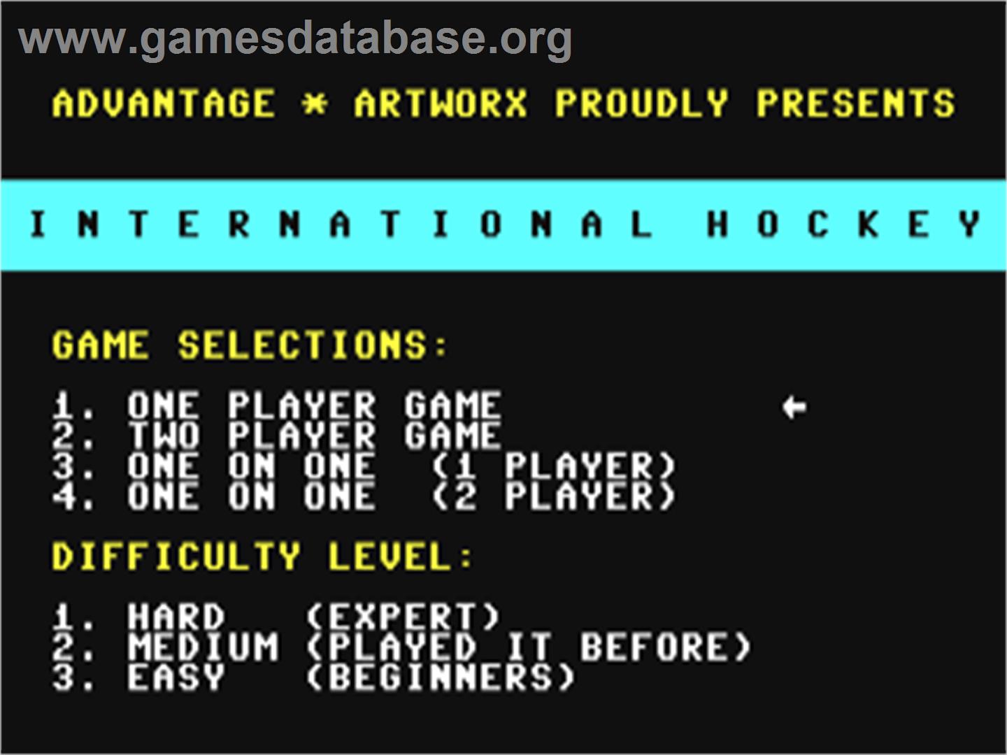 International Hockey - Commodore 64 - Artwork - Title Screen