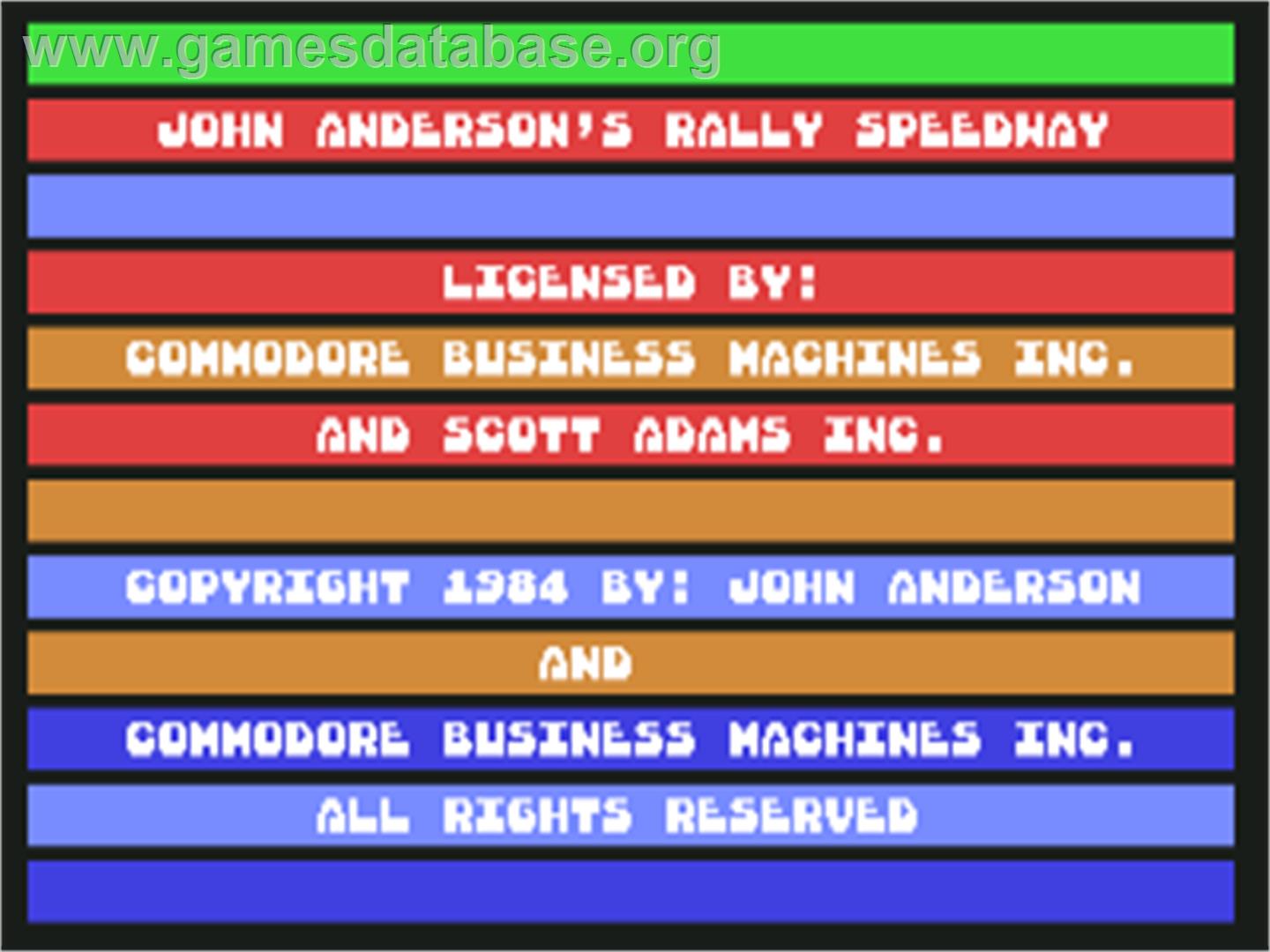 John Anderson's Rally Speedway - Commodore 64 - Artwork - Title Screen