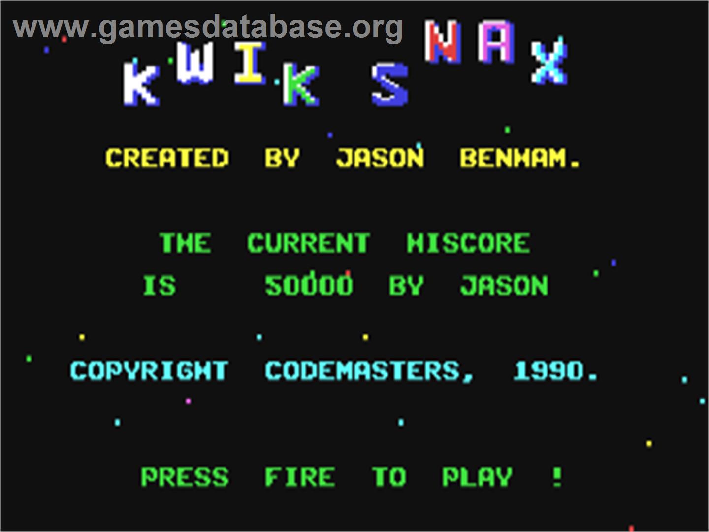 Kwik Snax - Commodore 64 - Artwork - Title Screen