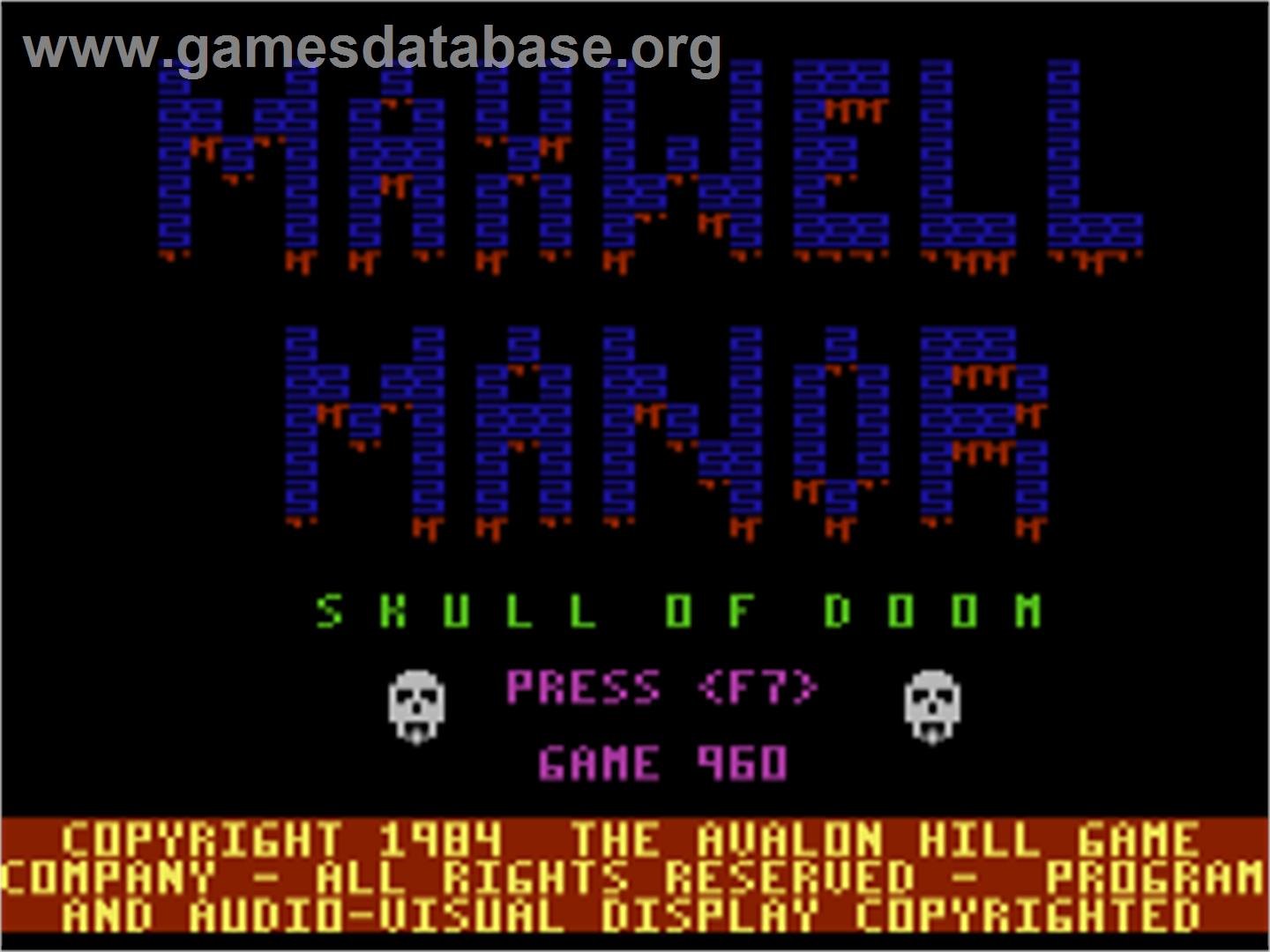Maxwell Manor - Commodore 64 - Artwork - Title Screen