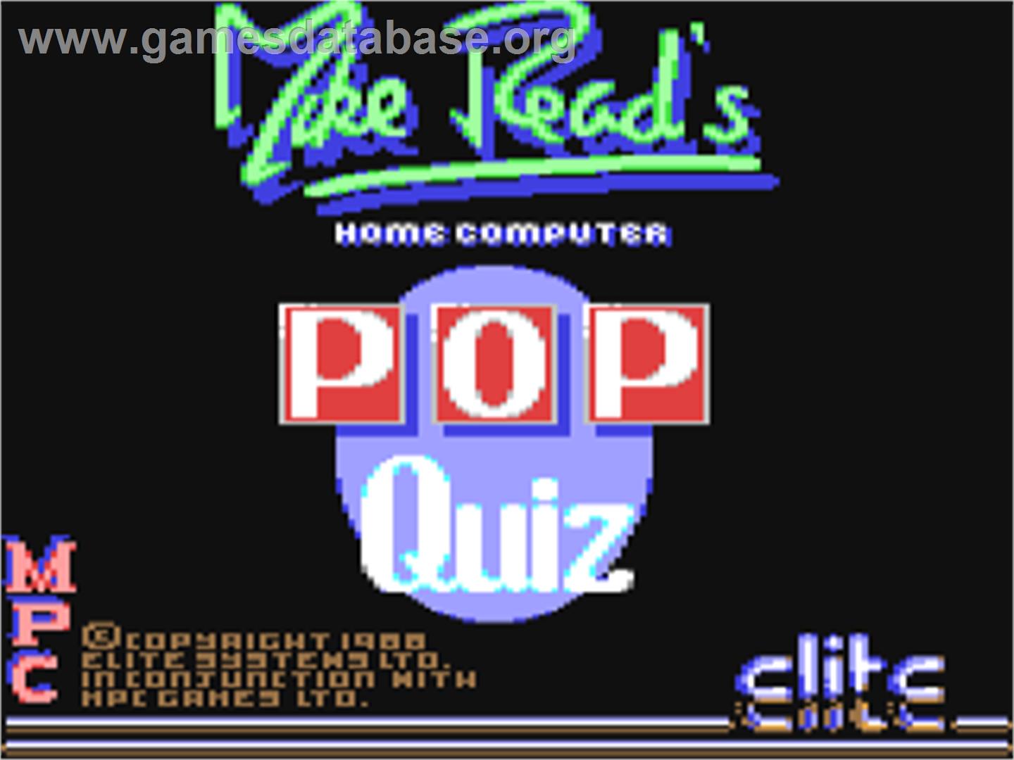 Mike Read's Computer Pop Quiz - Commodore 64 - Artwork - Title Screen