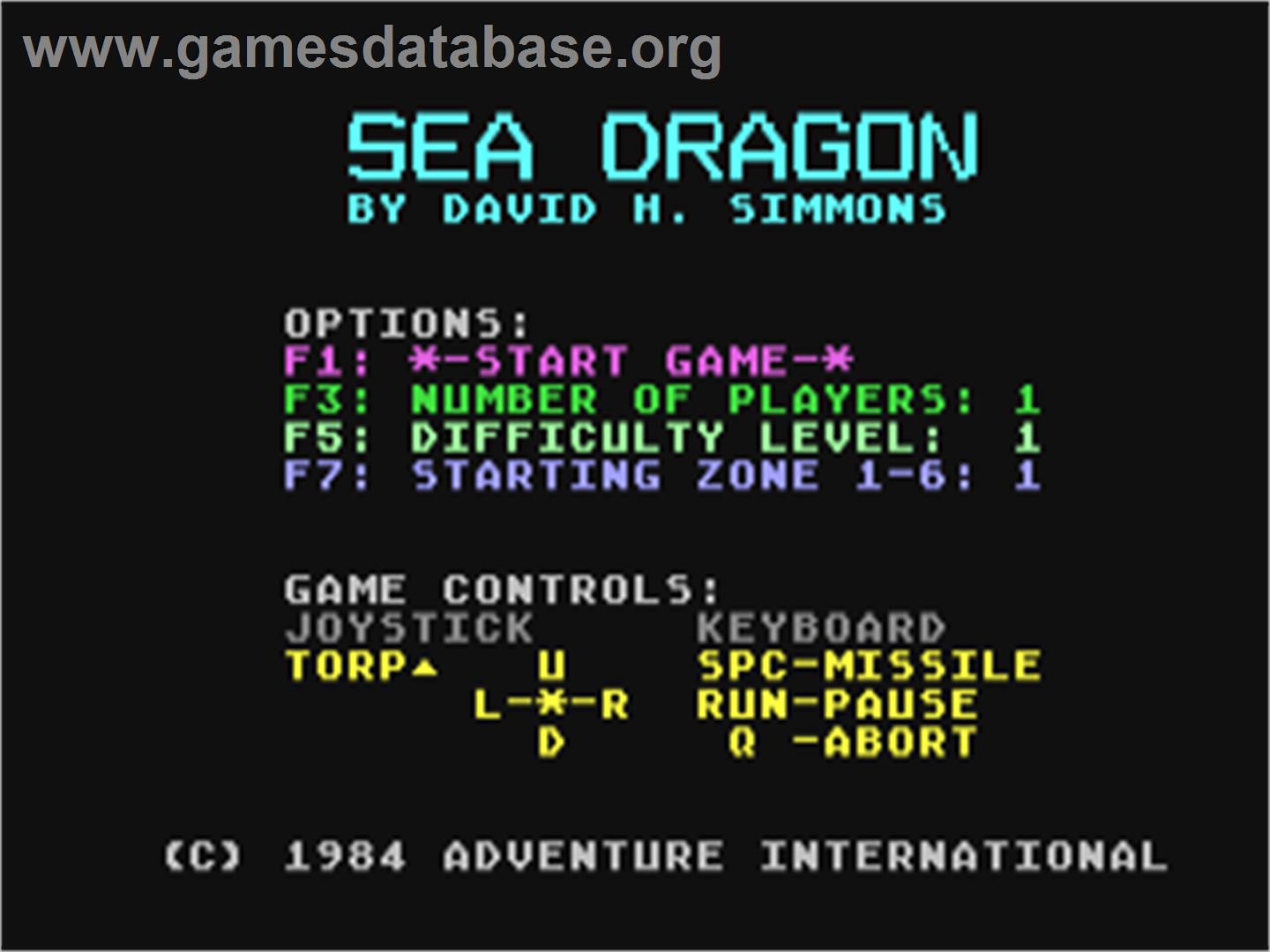 Sea Dragon - Commodore 64 - Artwork - Title Screen