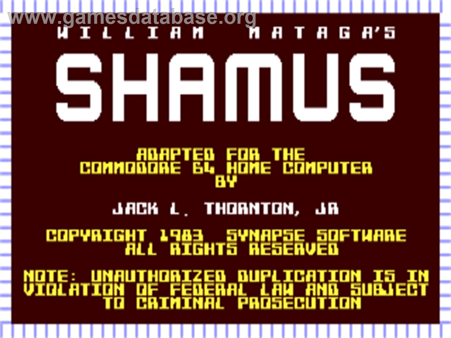 Shamus: Case II - Commodore 64 - Artwork - Title Screen