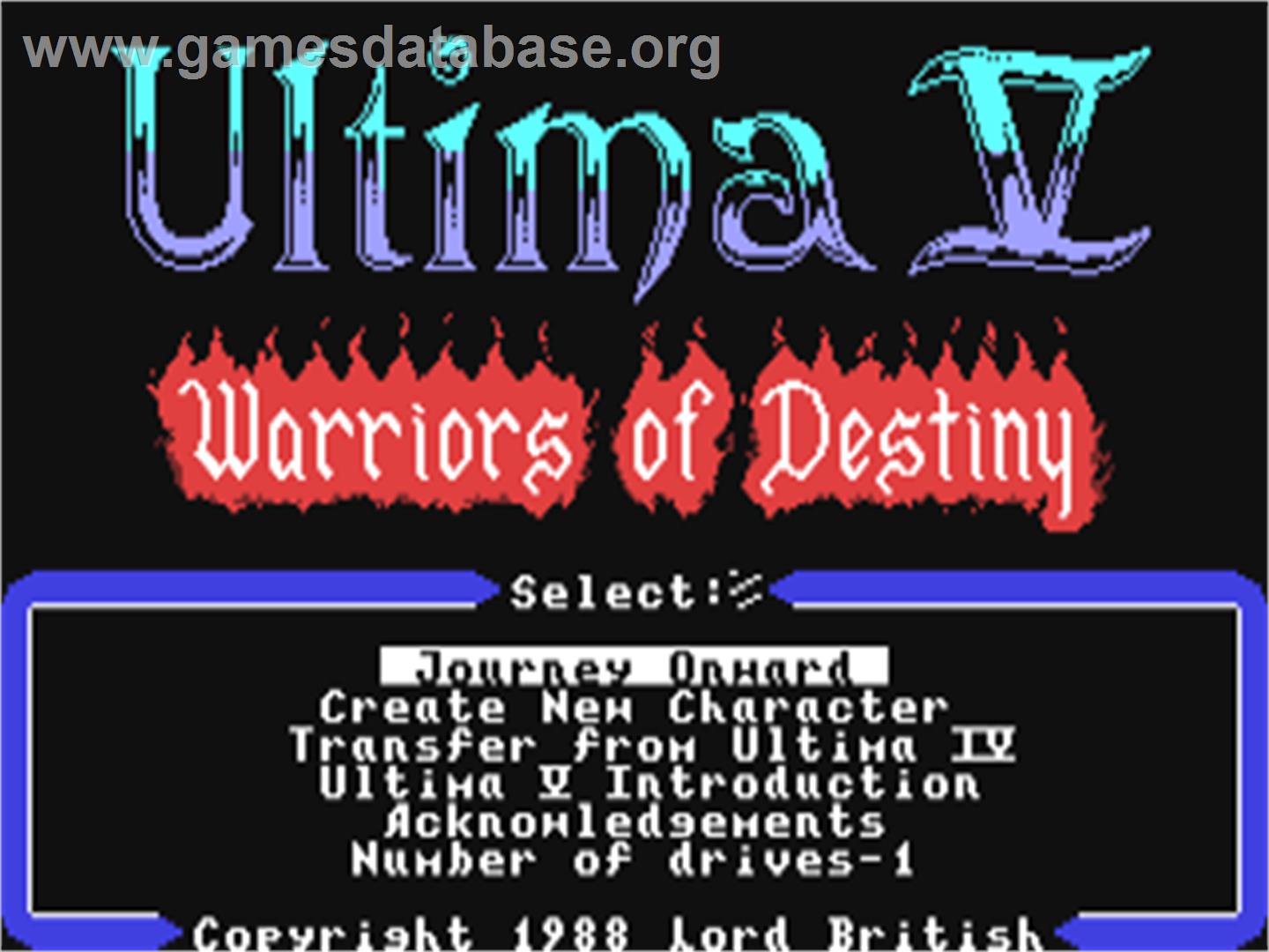 Ultima V: Warriors of Destiny - Commodore 64 - Artwork - Title Screen