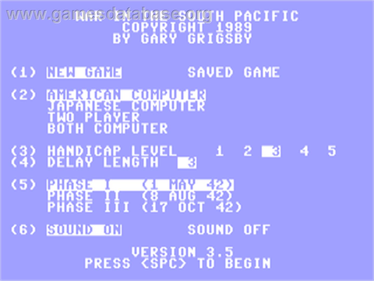 War in the South Pacific - Commodore 64 - Artwork - Title Screen