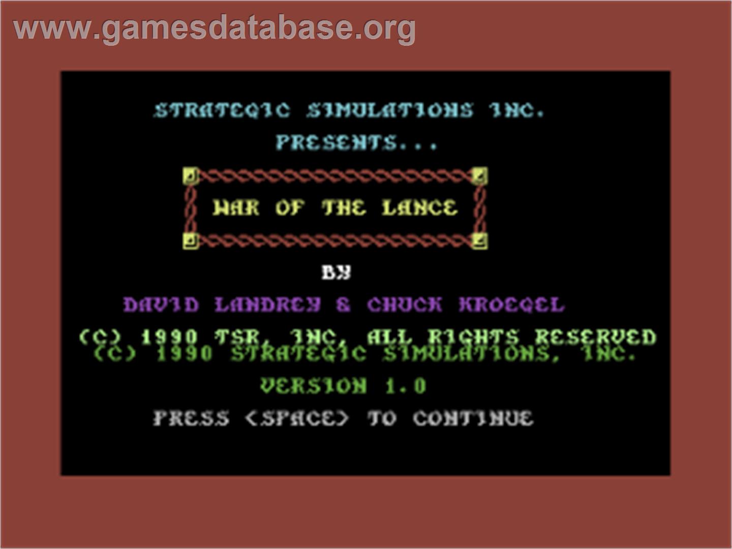 War of the Lance - Commodore 64 - Artwork - Title Screen