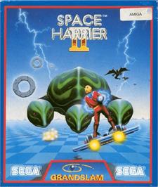 Box cover for Space Harrier II on the Commodore Amiga.