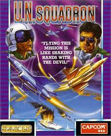 Box cover for U.N. Squadron on the Commodore Amiga.