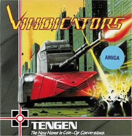 Box cover for Vindicators on the Commodore Amiga.