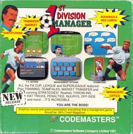 Box back cover for 1st Division Manager on the Commodore Amiga.