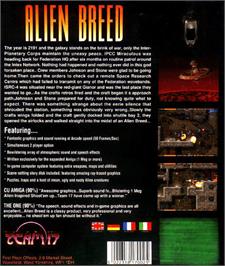 Box back cover for Alien Breed on the Commodore Amiga.