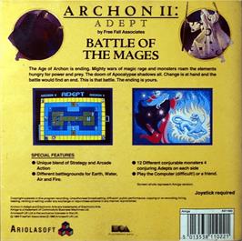 Box back cover for Archon 2: Adept on the Commodore Amiga.