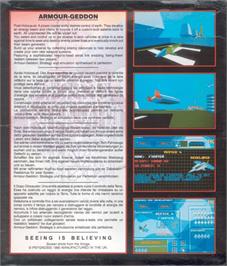 Box back cover for Armour-Geddon on the Commodore Amiga.