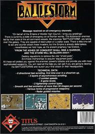 Box back cover for Battlestorm on the Commodore Amiga.