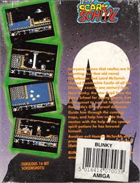 Box back cover for Blinky's Scary School on the Commodore Amiga.